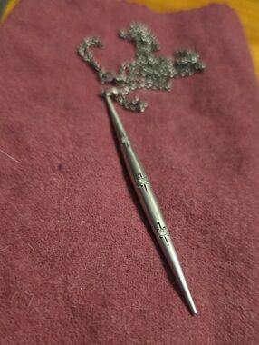 Sterling Silver Spike Pendant Necklace -w/3 Diamonds 30" Chain
